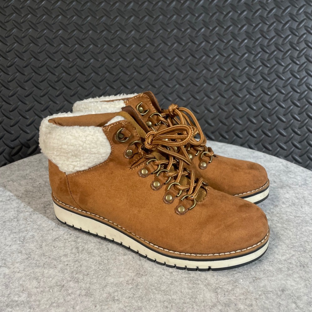 Sonoma Womens Ankle Boots Brown Faux Suede Sherpa Trim Lace‎ Up Size 6